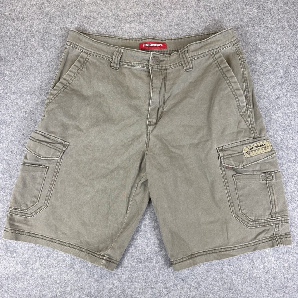 UNIONBAY Men's Cargo Shorts Size 34 Olive Green Stretch Cotton Twill Hiking Camp